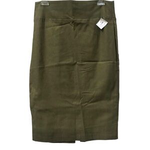 NEW- ABN Drab Army Green Olive Straight Pencil Midi Secretary Skirt Stretchy L